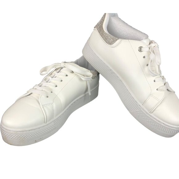 Qupid Womens Size 8 White & Silver Rhinestones Platform Sneakers - Picture 2 of 14